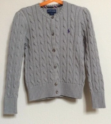  Cárdigan Suéter Ralph Lauren Niñas Cálido Tejido con Cable Gris Talla 6 Foto 1 de 4