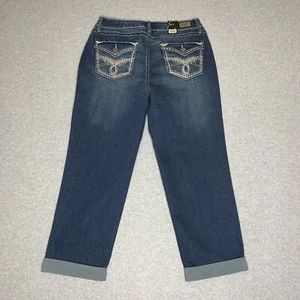 Pantalones de mezclilla Earl Jean azules talla 10 para mujer rectos elásticos lavado medio puños pierna nuevos con etiquetas - Imagen 1 de 13