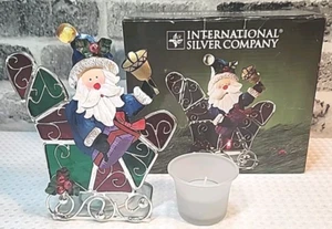 International Silver Company Santa in Sleigh Stained Glass Votive Candle Holder - Picture 1 of 6
