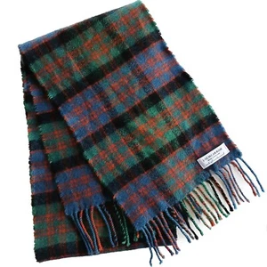 LochCarron 9.25" x 66" Blue Green Orange Tartan 100% Wool Scotland Fringe Scarf - Picture 1 of 5