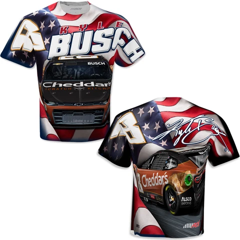 Kyle Busch 2023 CFS #8 Cheddar's Sublimated Patriotic Total Print Tee Cover