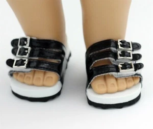 18 Zoll Mädchen Puppe Schuhe Riemchen schwarz Sandalen Slipper 3 Schnallen amerikanischer Verkäufer - Bild 1 von 2