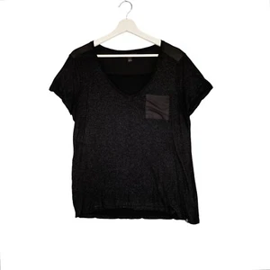 Rock & Republic Shirt Womens Large Black Mixed Knit Metallic Shimmer Rocker Core - Picture 1 of 8