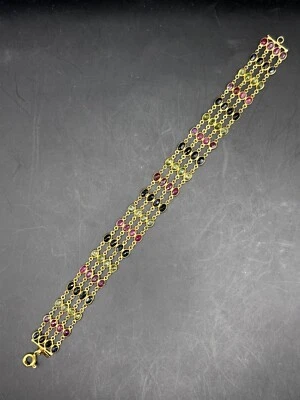 18k yellow gold multi gemstone 4 strand bracelet 6in Gen Ruby Sapphire Peridot - Image 1 of 4
