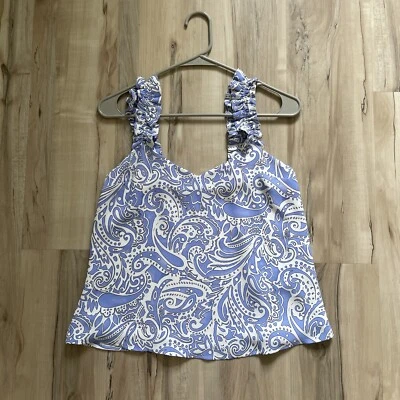 Camiseta sin mangas Express periwinkle y cachemira blanca con volantes correas forradas talla XS nueva sin etiquetas Foto 1 de 4