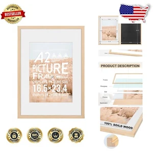 Elegant A2 Poster Frame 16.5x23.4 in Solid Natural Wood - Versatile Display - Picture 1 of 9