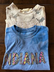 2 Women's Indiana Crop Top, Tie Dye, Yellow, Brown, Blue T-Shirts Size L, M - Picture 1 of 11