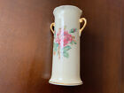 Antique roses porcelain two handles vase ETON CHINA cream 9"