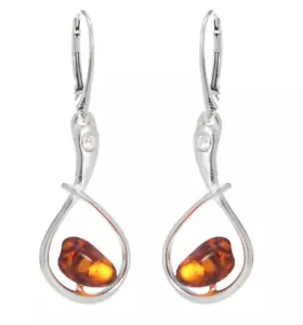 925 Argent Sterling Ambre Baltique Véritable Goutte Pendantes Oreilles Sans Gift - Imagen 1 de 1