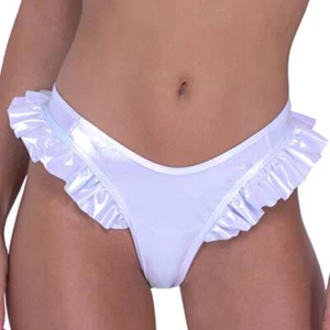 Metallic schillernde Shorts Rüschenborte Tanga Rücken Bikini weiß Tanz Rave 6452 - Bild 1 von 5