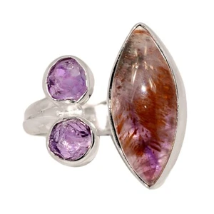 Natural Cacoxenite Super 7 Mineral Melody & Amethyst 925 Silver Ring s.7 CR71636 - Picture 1 of 1
