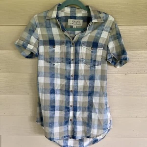 RYAN MICHAEL WESTERN SHIRT MENS SMALL BEIGE LINEN COTTON SHORT SLEEVE - Picture 1 of 4