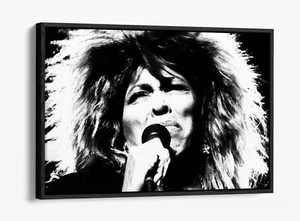 TINA TURNER SINGER BLACK & WHITE -FLOAT EFFECT FRAMED CANVAS WALL ART PRINT - Picture 1 of 12