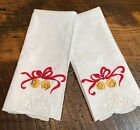 NWT Vintage Set of 2 Napkins White Cut Outs Size 13” x 20” Tea Towel Ribbon Bell