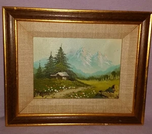 ESTATE SALE ORIGINAL SIGNED MINIATURE OIL ON CANVAS & GOLD FRAMED LANDSCAPE - Picture 1 of 6