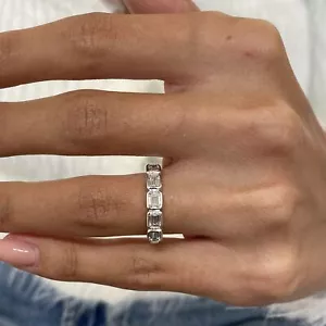 14k White Gold Half Eternity Ring Emerald Lab Created Diamond F/VS 1.1 Ct - Picture 1 of 8