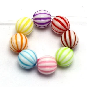 200 White with Mixed Color Acrylic Corrugated Ball Round Spacer Beads 8mm - Picture 1 of 8