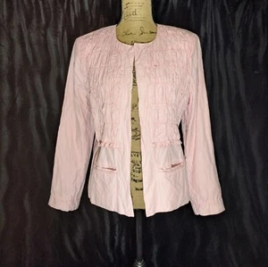 Chicos Open Cardigan Light-weight Jacket Sz 2 Pink Pintuck Pleated Pocket Career - Picture 1 of 8