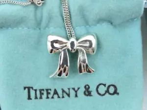 Tiffany & Co.Bow Ribbon Necklace Pendant Sterling Silver 925 W Pouch - Picture 1 of 20