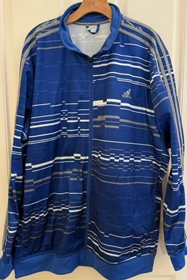 Jaqueta Adidas Essential listrada com zíper completo azul/branco masculina tamanho XXL - Imagem 1 de 4