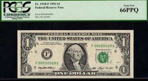 1993 $1 FRN F00000009G P.C.G.S #66PPQ - Picture 1 of 3