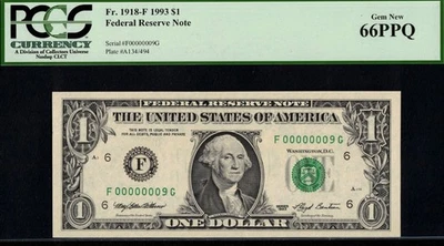 1993 $1 FRN F00000009G P.C.G.S #66PPQ - Image 1 of 3