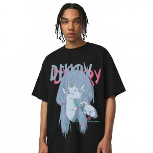 Aoklok Men's Graphic Japanese Cartoon Girl Anime Short Sleeve L T-shirt - Picture 1 of 2
