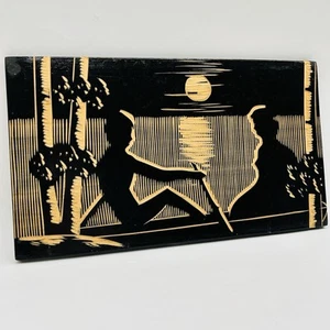 Vintage Sowjetzeit handgeschnitzt Rückseite Holzschnitt Wandkunst gestempelt & nummeriert 14x8 - Bild 1 von 17