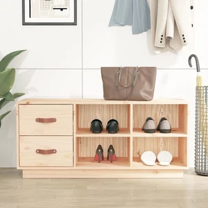 Shoe Bench Natural Pine 100x34x45 cm Solid Wood 2-Drawer 4-Compartment Hall Seat - Picture 1 of 5