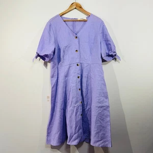 Jacqui E Smock Dress Linen Collection Lavender Tie Sleeve Full Button Midi - Bild 1 von 20