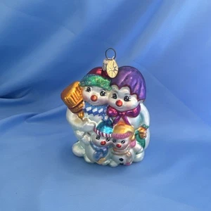 CHRISTOPHER RADKO WINTER PORTRAIT Mr. Mrs. Snowman Kids Glass Christmas Ornament - Picture 1 of 1
