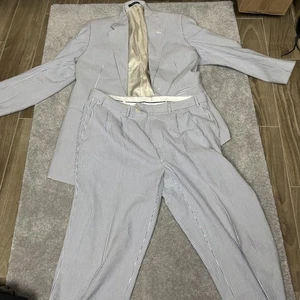 Traje Ralph Ralph Lauren Para Hombre 42L Azul Blanco Seersucker Algodón Juego de 2 Botones - Imagen 1 de 16