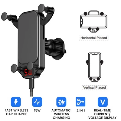 Soporte de montaje de cargador de coche inalámbrico de carga rápida 2 en 1 para teléfono celular Foto 1 de 4