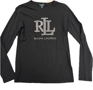 Camicia donna Lauren Ralph Lauren borchie logo slim fit manica lunga nera taglia M - Foto 1 di 8