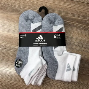 NWT Adidas Aeroready White Gray Quarter Socks 6 pair Youth Cushioned Size L 3Y-9 - Picture 1 of 4