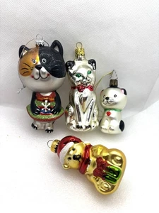 Juego de 4 adornos navideños de vidrio soplado 3 gatos y 1 oso - hallazgo raro - Imagen 1 de 12