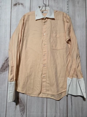 Bachrach Shirt Mens 15.5 32/33 Peach White Contrast Collar French Cuff Cotton - Image 1 of 4