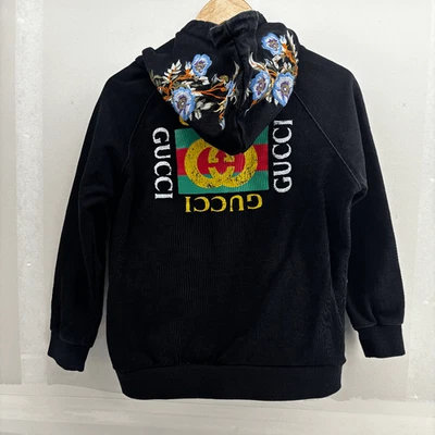 Gucci Embroidered Flowers Front & Hood Back Logo Full Zip Hoody Womens Size M - Image 1 of 4