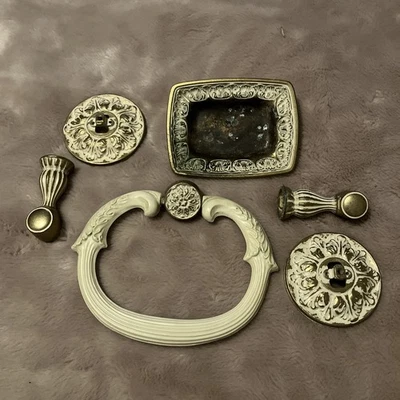 Vintage Kirsch White / Gold Ornate 6” Towel Ring Holder Bathroom Soap Dish - Image 1 of 4