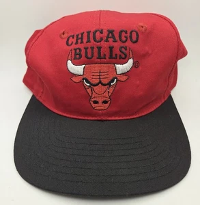 Vintage 90s Chicago Bulls Twins Enterprise Plain Logo SnapBack Red Hat Cap NBA - Picture 1 of 10