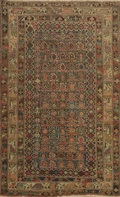 Pre-1900 Tribal Antique Kazak Vegetable Dye Hand-knotted Rug Wool Carpet 4x5 - Image 1 of 4