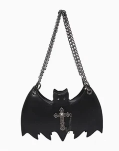 Bolso de hombro gótico de murciélago / emblema de calavera y cadena - Imagen 1 de 4