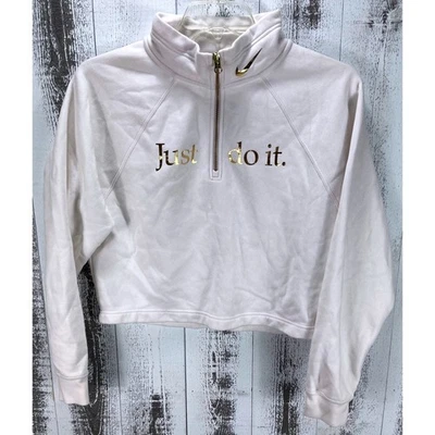 Sudadera pulóver blanca para mujer Nike media cremallera Just Do It camiseta corta Foto 1 de 4