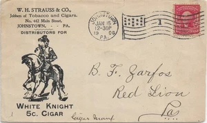 Advertising: 1906 White Knight Cigars, Johnstown to Red Lion, Pa (65130) - Picture 1 of 2