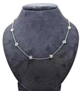 Women's 2 Ct 10 Station Necklace Lab Created Diamond 14k White Gold Finish 18" - Picture 1 of 5