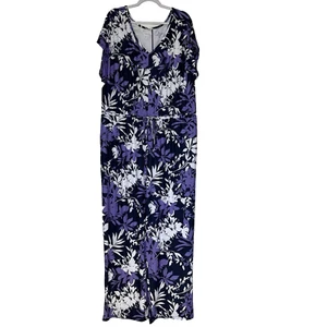 Cuddl Duds Flexwear Jumpsuit Womens Size 2X Floral Wide Leg Pockets Summer Boho - Picture 1 of 11