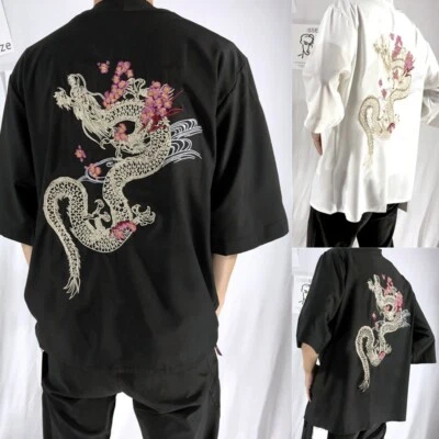 Unisex Kimono Coat Jacket Cardigan Top Blouse Japanese Yukata Bathrobe Retro — 第 1/4 张图片