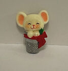 Vintage 1983 Hallmark Plastic Christmas Mouse In A Thimble Pin