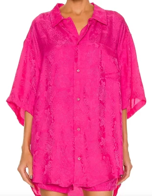 NWT Balenciaga Homewear Floral Logo Pink Oversized Pajama Blouse Top 34 2 $1650 - Image 1 of 4