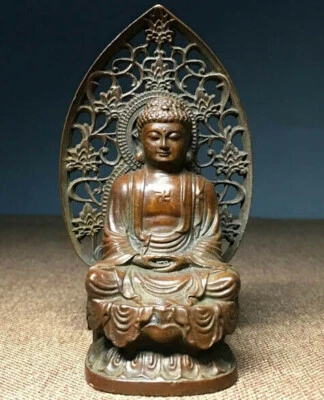 lucky Buddhism Vintage Bronze Sakyamuni Buddha Godness Kwan-yin carved Statue - Image 1 of 4